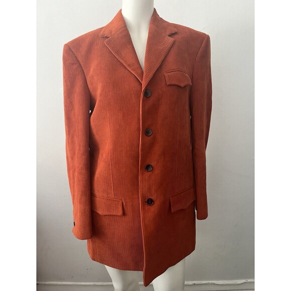 Studio Suits Burnt Orange 4 Button Corduroy Blazer Retro Tailored Fall Jacket - Picture 1 of 16
